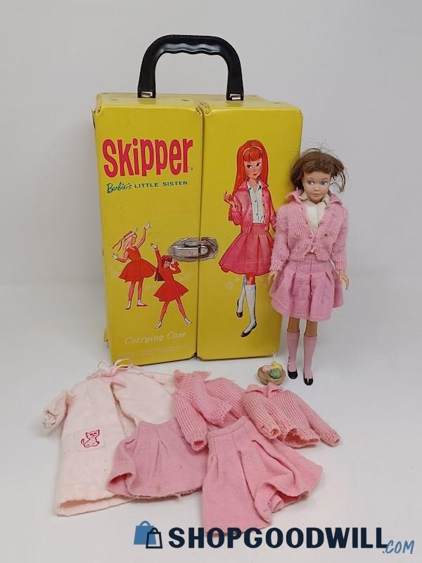 Vintage Skipper Barbie Doll Brunette W/ Case & Outfits Lot - School Days