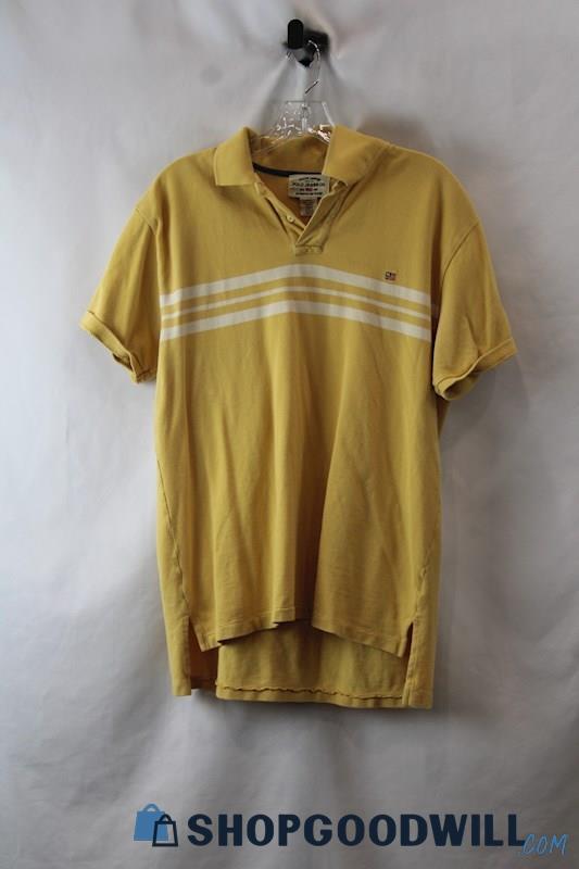 Ralph Lauren Polo Men's Golden Yellow/White Striped Knit Polo SZ M