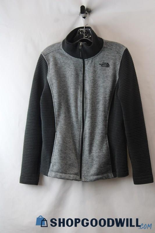 The North Face Women's Gray Textured Sleeve Fleece Lined Full Zip Sweater sz L