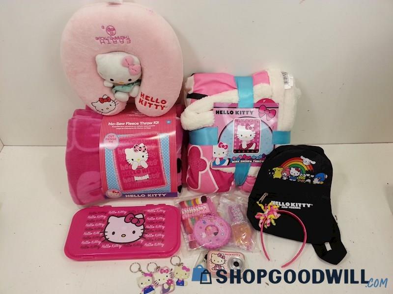 Hello Kitty Throw & Kit/Neck Pillow/Backpack/Pencil Box/Key Chains/VTG Camera