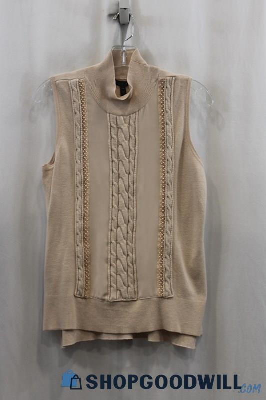 White House Black Market Women's Light Tan Knit Vest Sweater SZ S