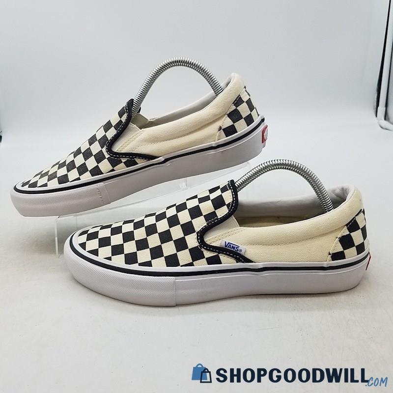 Vans Men's Classic White/Black Checkerboard Canvas Slip On Sneakers Sz 8.5