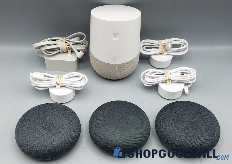  J) Google Home & 3ct Home Mini Smart Speakers Lot