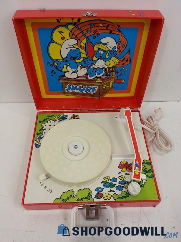 VTG Smurf Phonograph Record Player 1983 Model No. 129 Powers On