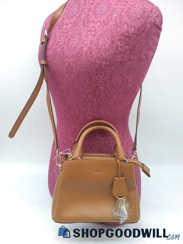 DKNY Medium Brown Faux Leather Satchel Crossbody Handbag Purse