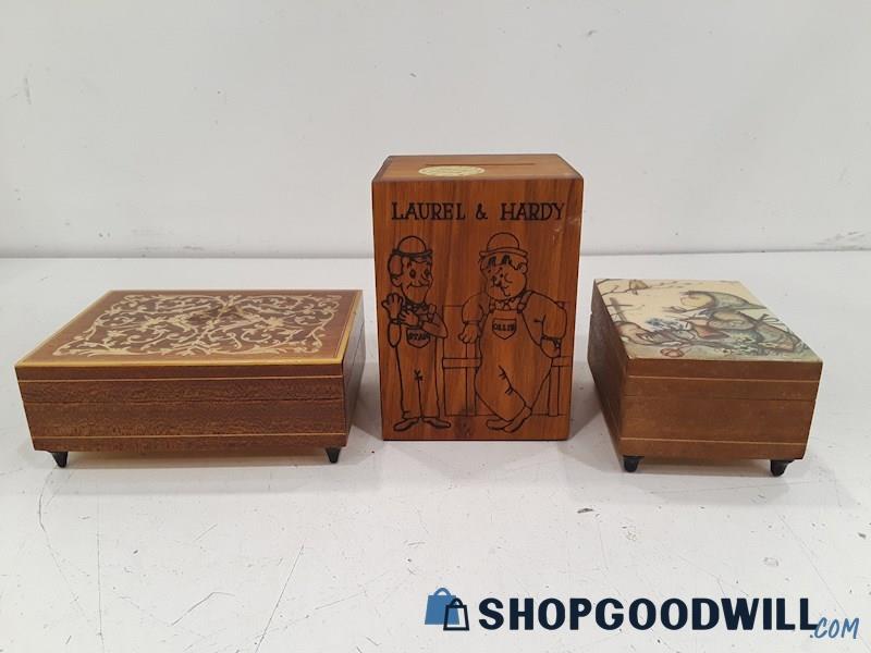 3PC Hand Crafted Wood Musical Box Collectibles Or Keepsake box.