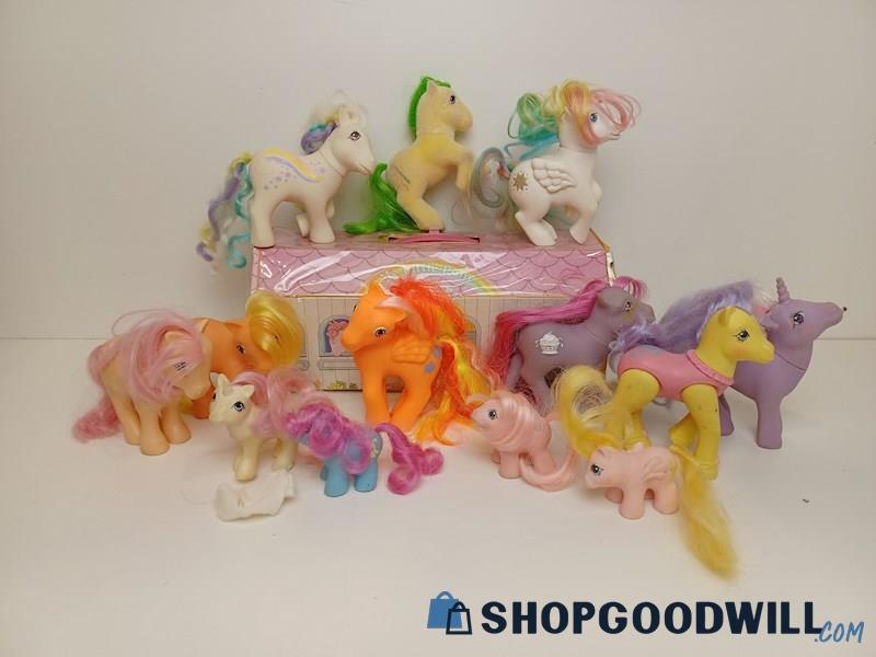 Vintage My Little Pony G1 Horses & Carry Case MLP Hasbro Lot (Raincurl)