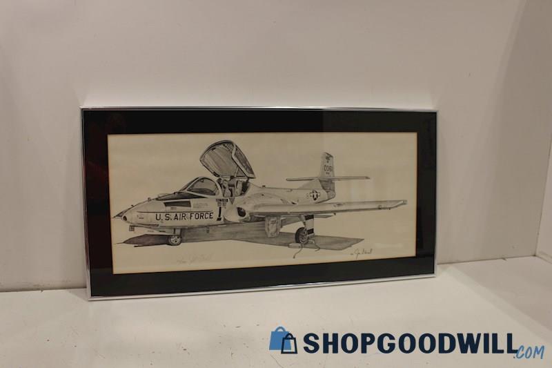 Jim Stovall Signed Framed Pencil Drawing Print US Air Force T378 Airplane 976/1k