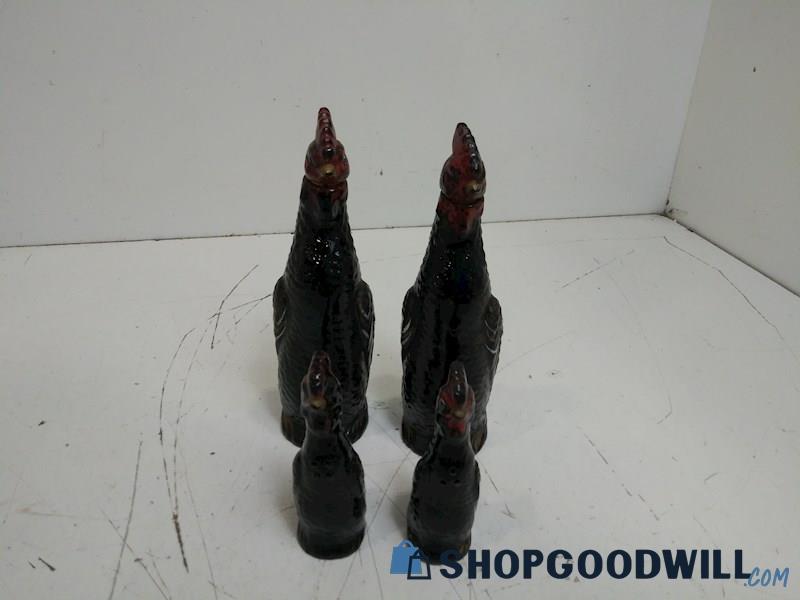 4PC Set Relco Large/Small Salt&Pepper Shakers Black Rooster Appears VTG Decor