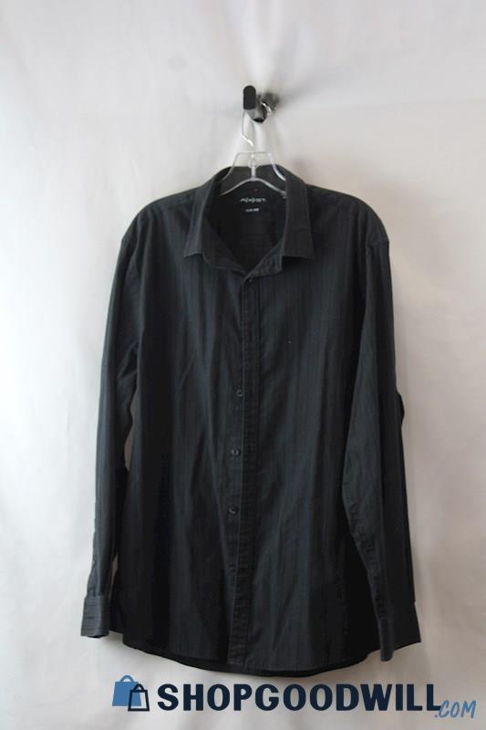 AxistMen's Black Striped Button Up Long Sleeve Shirt SZ XL