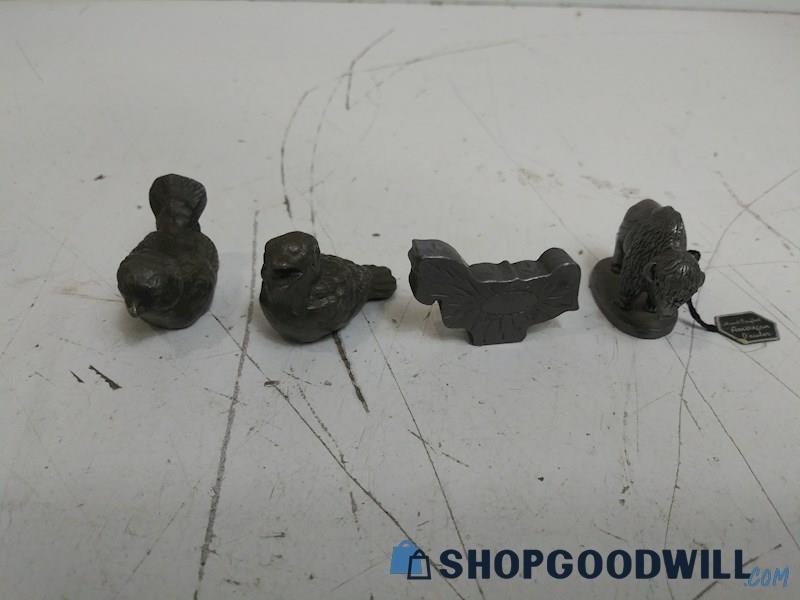 3PC J Ritter, L.L Pewter Duck & Bison Figurine Miniature Metal Decor Paperweight