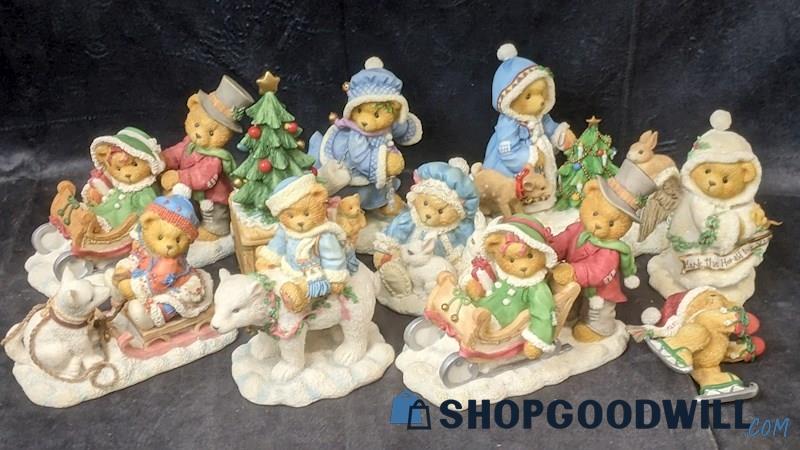 10pcs Vintage Cherished Teddies Bear Figurines Seasonal Winter Festive Angels