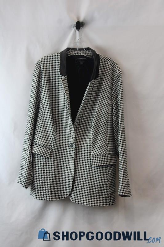 Lane Bryant Women's White/Black Hounds-tooth Faux Leather Collar Blazer sz 18