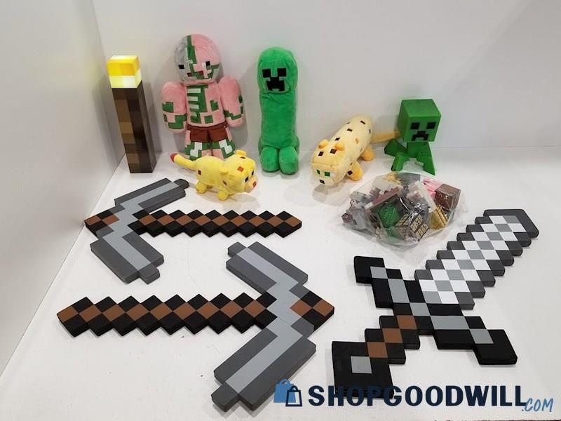 Mixed Minecraft Theme Swag Grab Box Lot - Plushies, Foam, Tools & More 