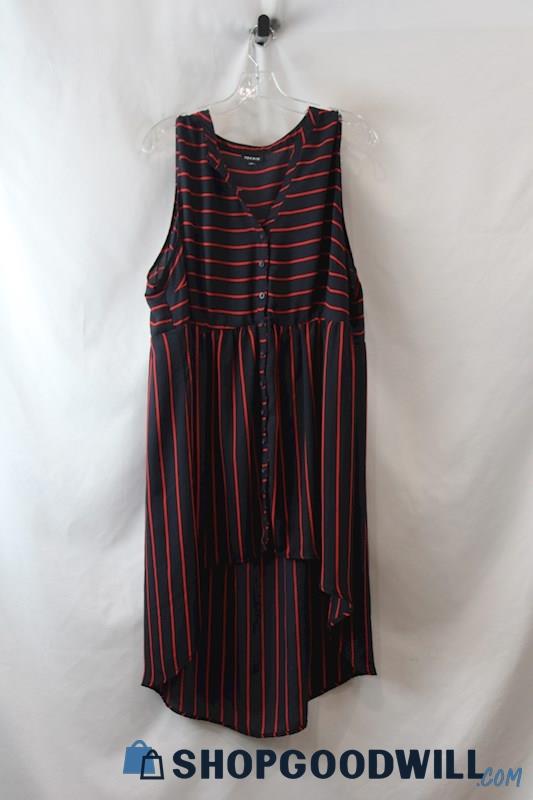 Torrid Women's Black/Red Striped Button Up Sleeveless High-Low Tank Top sz 3X