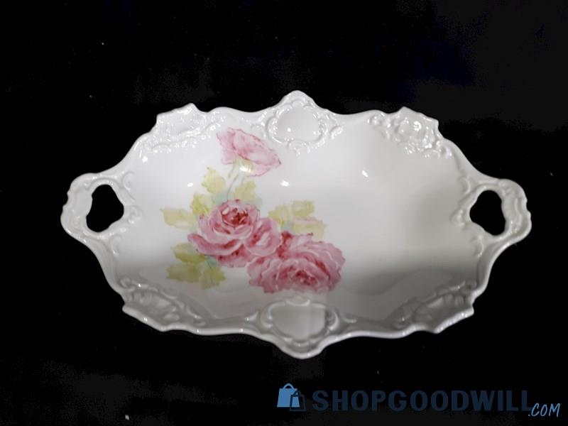 Vintage Kaiser Germany White Floral Embossed Ornate Miniature Trinket Dish Tray