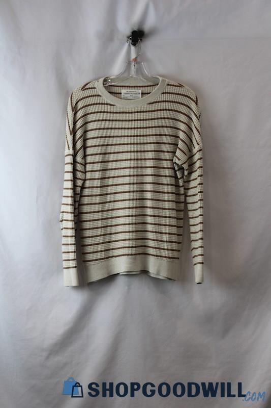 REI Men's Brown/Beige Striped Waffle Knit Long Sleeve Tee sz S