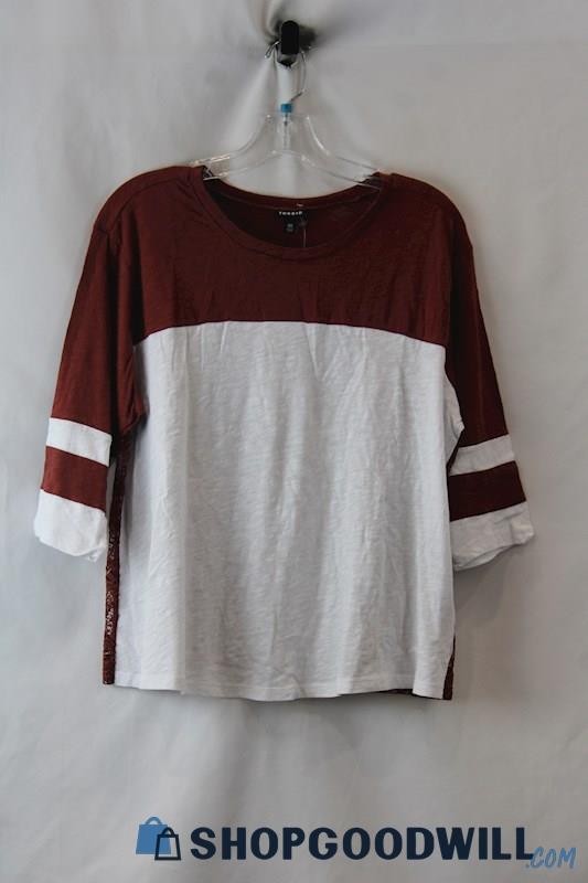 NWT Torrid Women's White/Maroon 1/2 Sleeve Lace Back Baseball Tee sz M/L