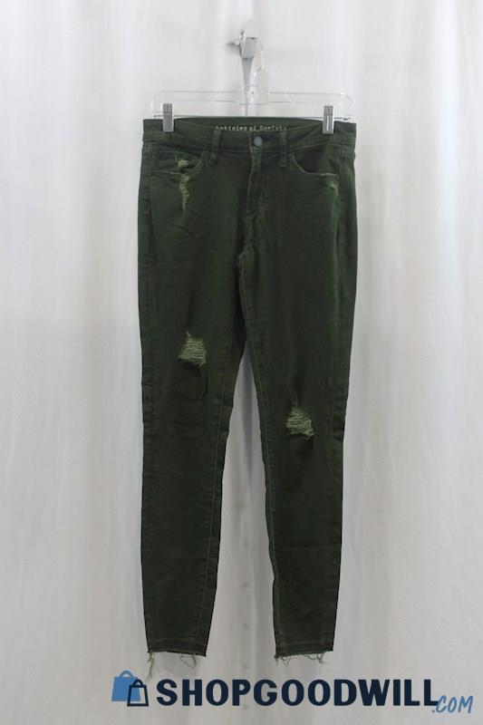 Articles Of Society Womens Dark Green Distressed Skinny Jeans Sz 27