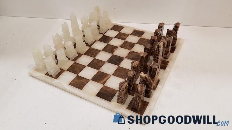 33PC Brown + White Marble Chess Set 17