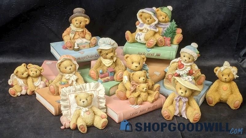 11pcs Vintage Cherished Teddies Bear Figurines W/ Nursery Rhyme Book Display