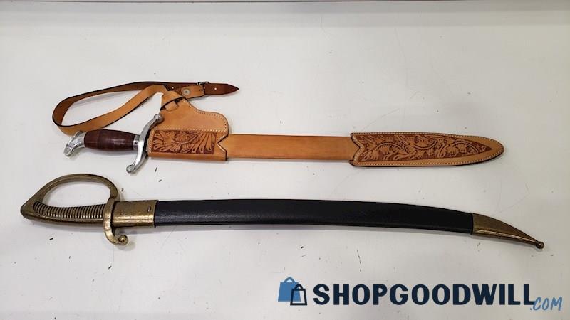 Unbranded Sabre & Sword Replica/Decorative Weapons 2PC Lot