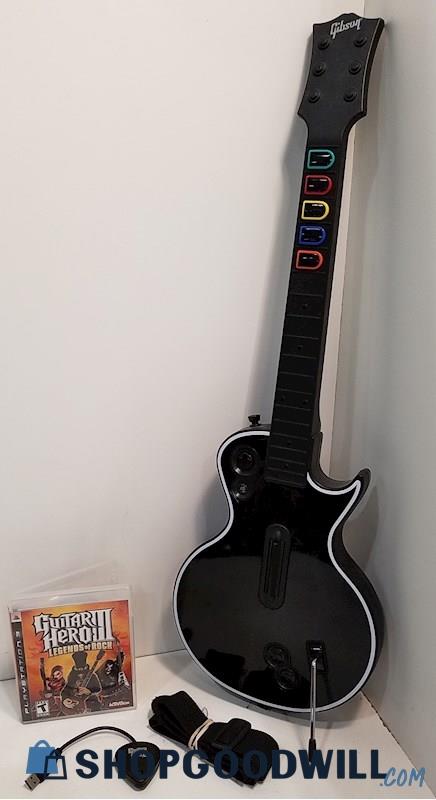  A) Playstation 3 Guitar Hero Les Paul Wireless Controller w/ Dongle & Game PS3