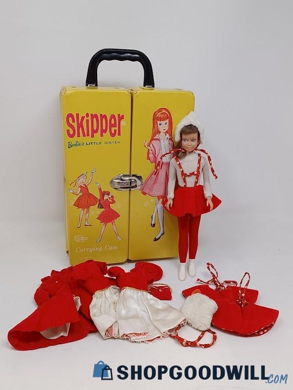 Vintage Brunette Skipper Barbie Doll W/ Case & Outfits Lot - Skating Fun