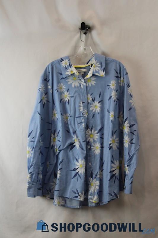 Foxtrot Women's Blue Floral Print Long Sleeve Button-Up Shirt SZ 20W