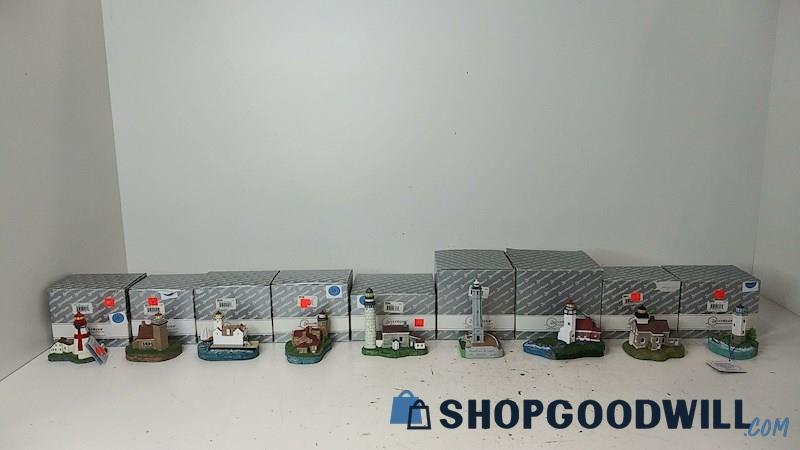9 IOB Spoontiques Porcelain-like Lighthouse Figurines Cana Island Light & More