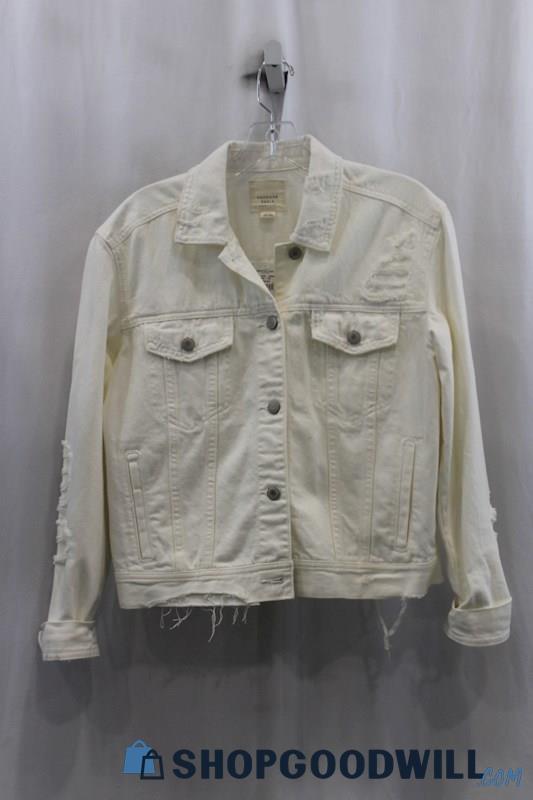 NWT American Eagle Womens Ivory Distressed Jean Jacket Sz S