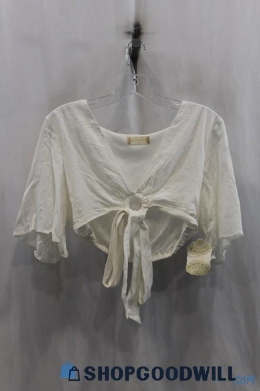 NWT Altar'd State Womens White Ring Loop Tie Crop Blouse Sz M