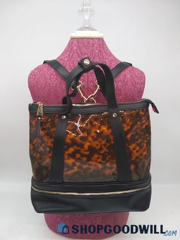 INC International Concepts Black Faux Leather Backpack Satchel Handbag Purse