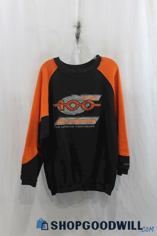 Harley-Davidson 100 Years Mens Black/Orange Crewneck Sweater Sz L