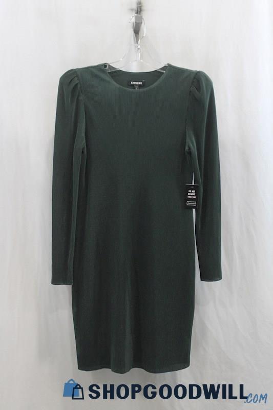 NWT Express Womens Emerald Green Ribbed Sweater Dress Sz XS