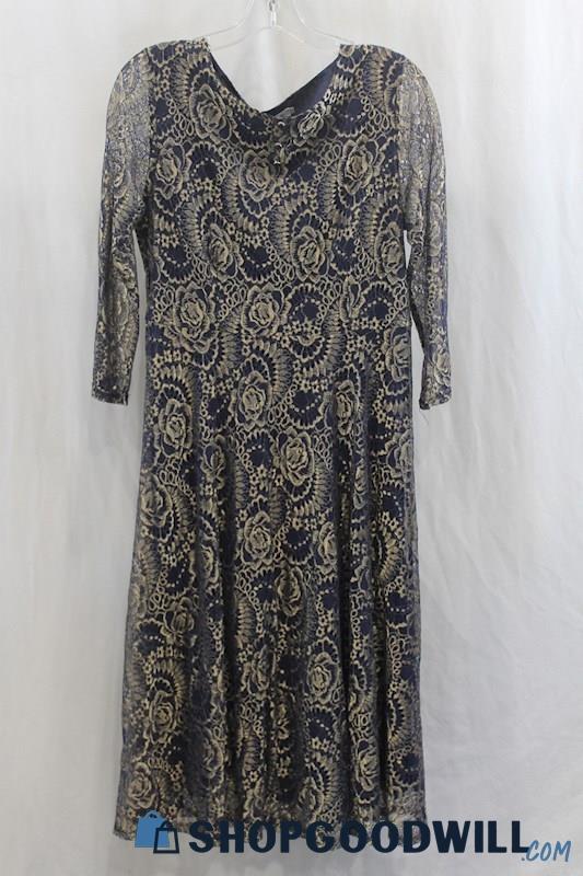 NWT Maxlind Women's Navy/Gold Floral Print Sundress SZ 10