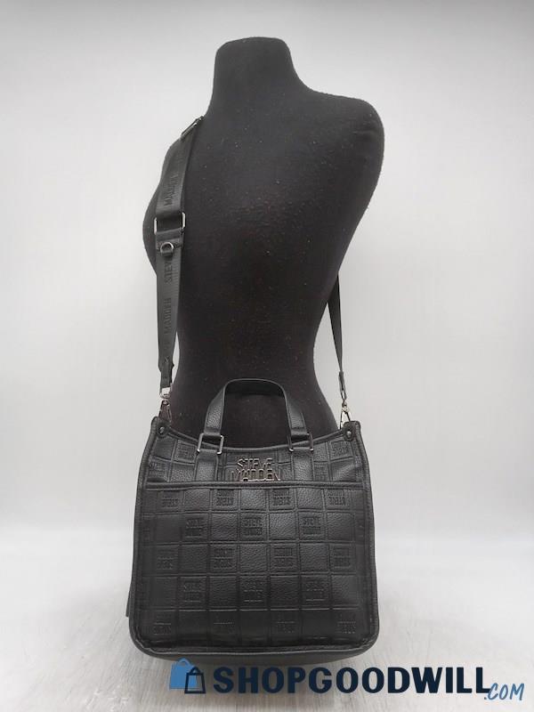 Steve Madden Black Faux Pebble Leather Satchel Handbag Purse