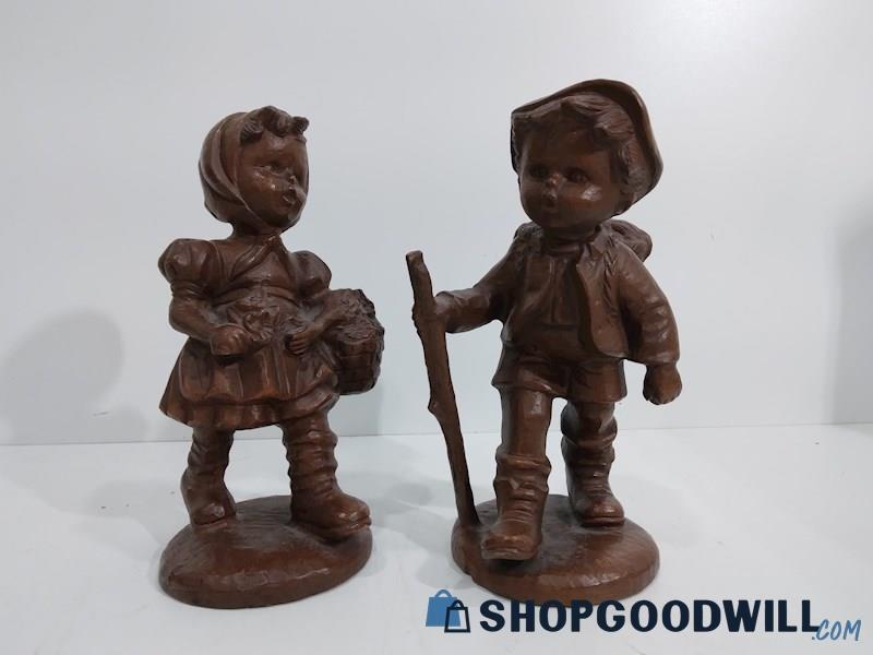 2PCS Vintage Red Mill 1989 Boy & Girl Hiking Figurines Home Decors 