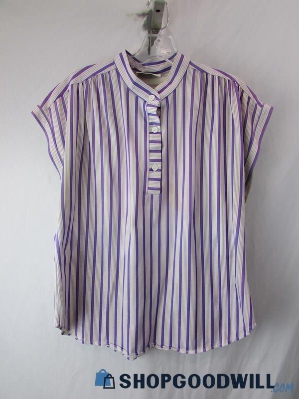 MDME Joren Women's Vintage Purple/White Striped Blouse Shirt SZ 42 