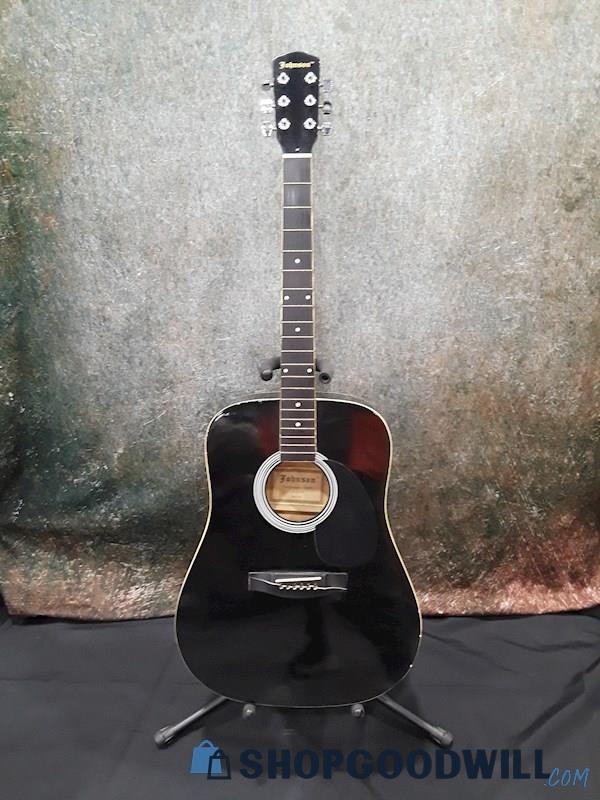 Johnson Dreadnought JG-610-B Black Acoustic Guitar w/Case
