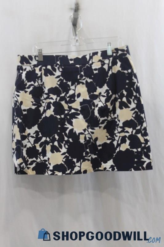NWT Rafaella Women's Tan/Blue Floral Print A-Line Skirt SZ XL
