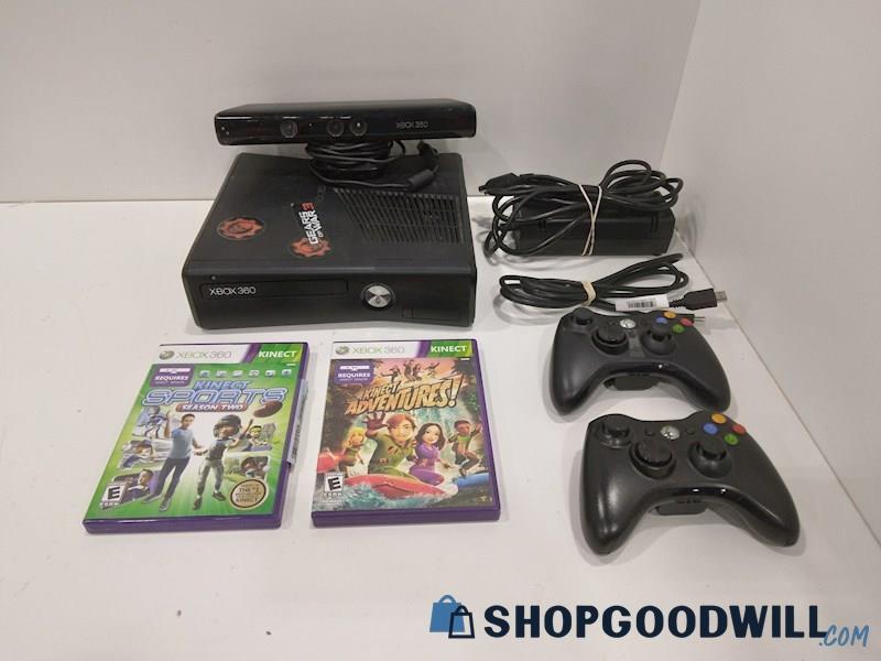 XBOX 360 S Console W/Games, Cords and Controller-tested