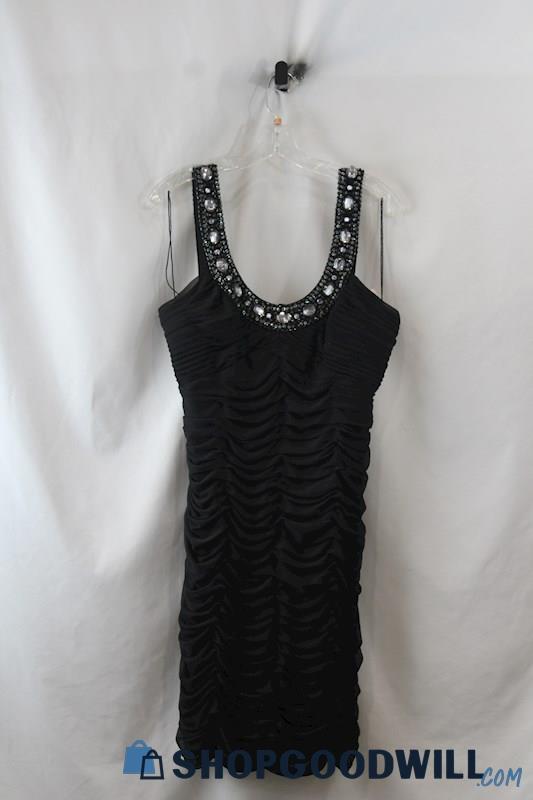 NWT Collection Dress Barn Women's Black Ruched Beaded Neck Dress SZ 10