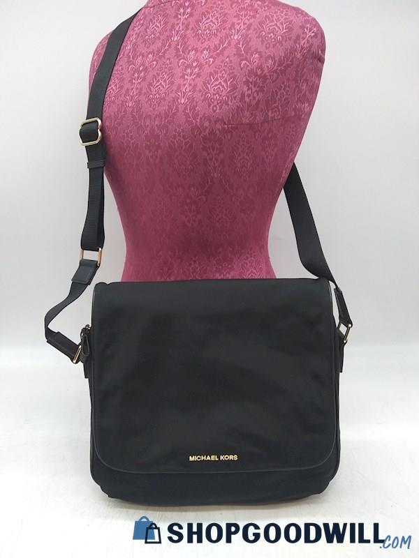 Michael Kors Black Nylon Fold Over Messenger Crossbody Handbag Purse 
