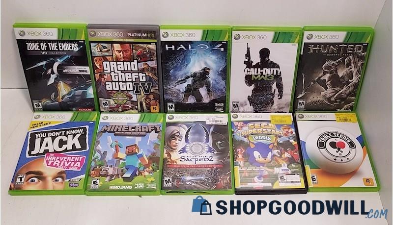  H) 10 Xbox 360 Games Lot Halo Call of Duty GTA Zone of Enders Minecraft