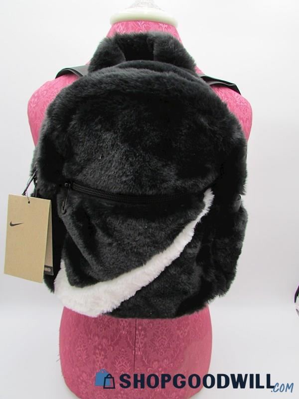 NWT Nike Black/White Swoosh Faux Fur Mini Backpack Handbag Purse