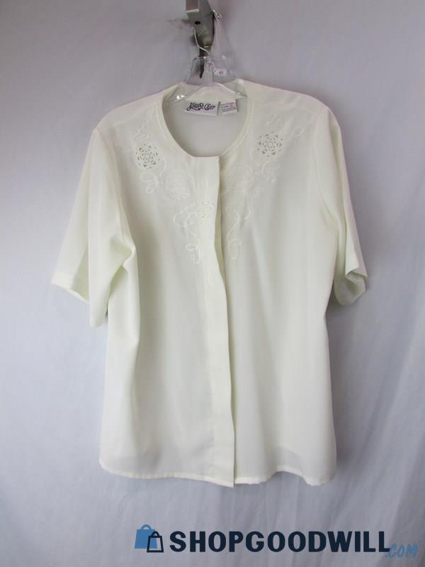 Yves St. Clair Women's Vintage White Embroidered Button-Up Blouse SZ 14