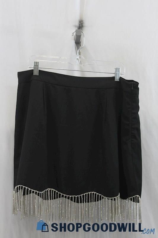 Arula Womens Black Rhinestone Fringe Skirt Sz X(10-12)
