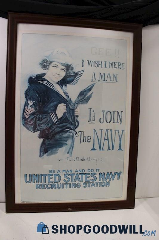 'Gee..I Wish I Was A Man' Framed Vtg 1915 H.C. Christy Navy Poster Print PICKUP