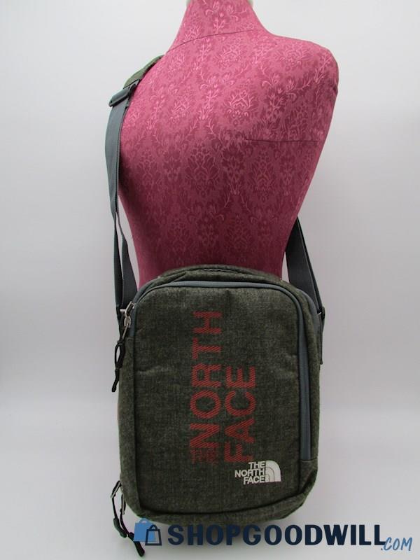 The North Face Heather Olive/Red Soft Fabric Sling Bag Handbag Purse